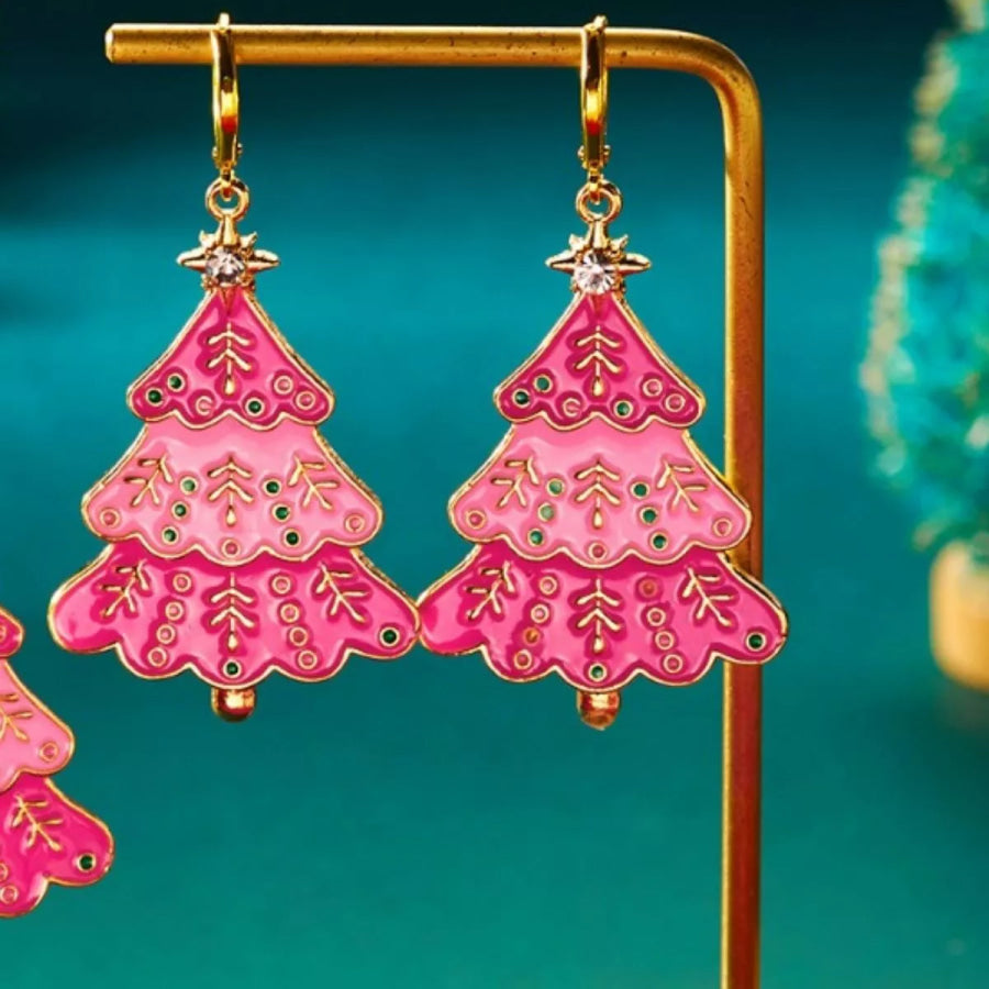 Christmas Tree Dangle Earrings Blush Pink / One Size Apparel and Accessories