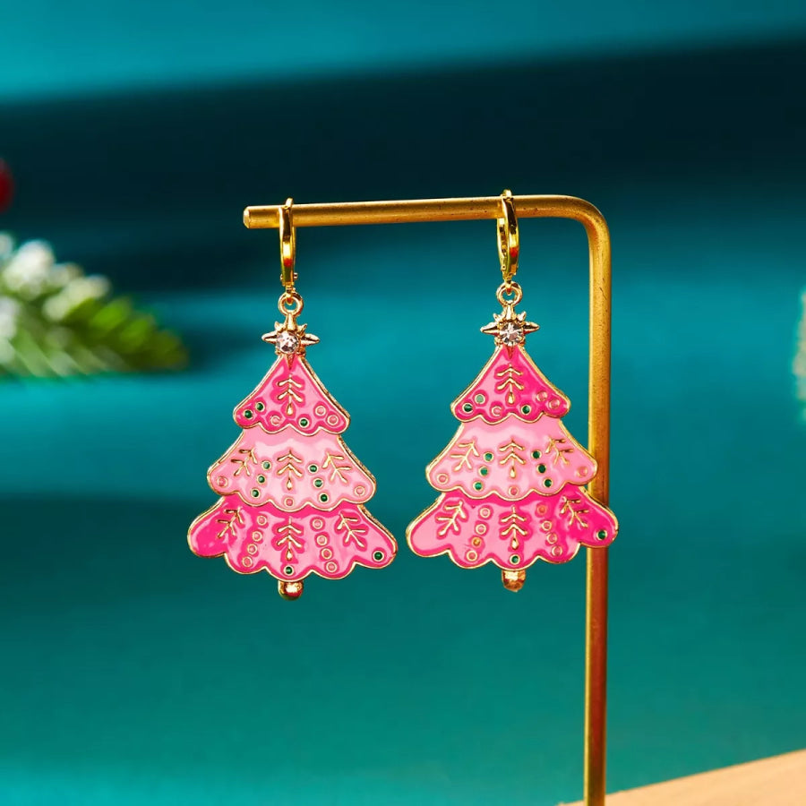 Christmas Tree Dangle Earrings Blush Pink / One Size Apparel and Accessories