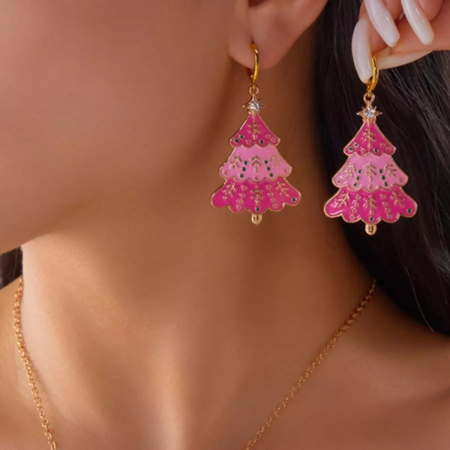 Christmas Tree Dangle Earrings Blush Pink / One Size Apparel and Accessories