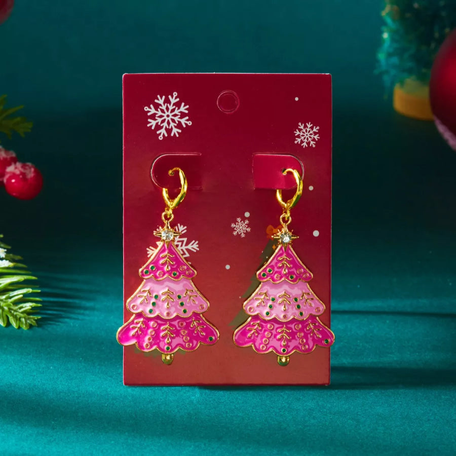 Christmas Tree Dangle Earrings Blush Pink / One Size Apparel and Accessories