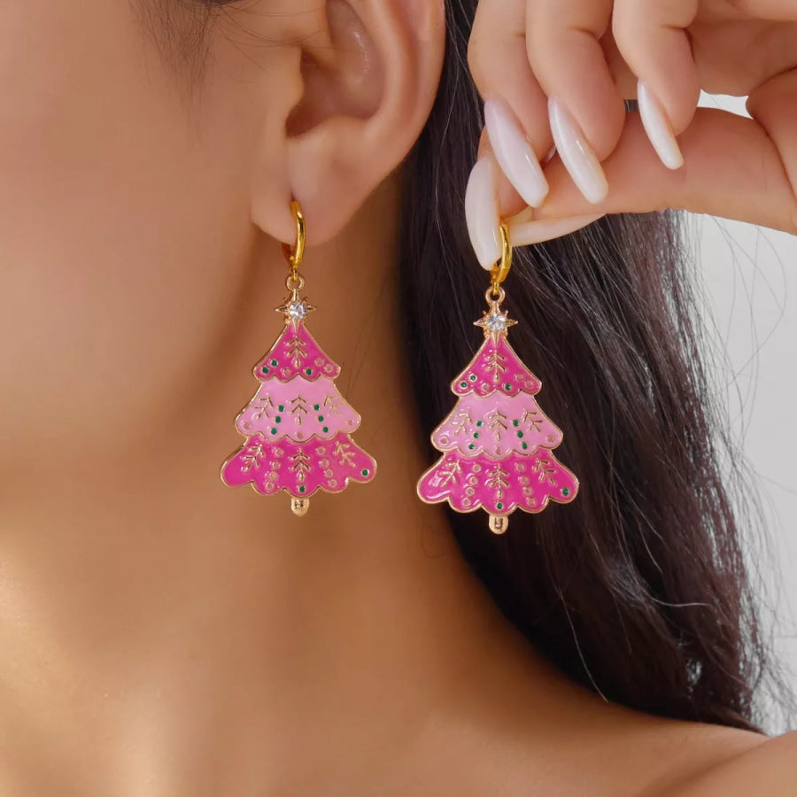 Christmas Tree Dangle Earrings Blush Pink / One Size Apparel and Accessories