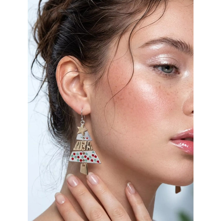 Christmas Tree Dangle Earrings Gold / onesize Apparel and Accessories