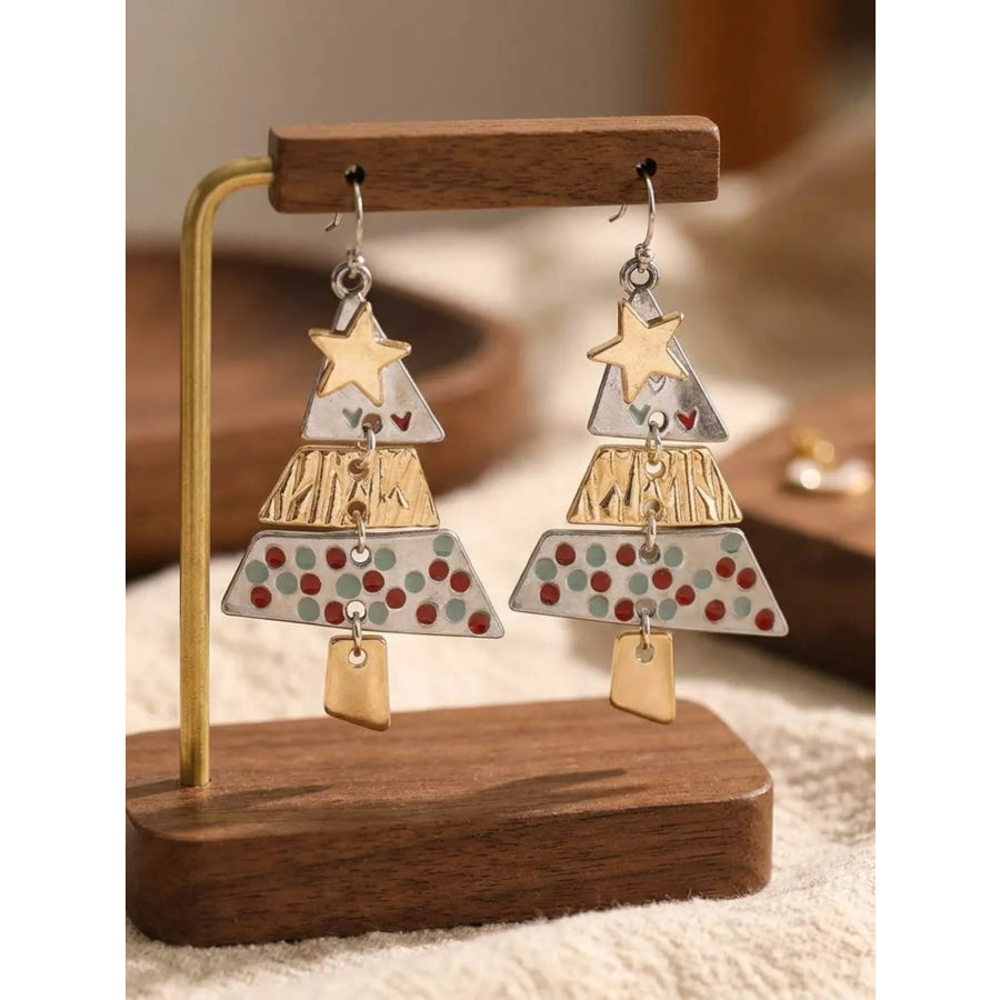 Christmas Tree Dangle Earrings Gold / onesize Apparel and Accessories
