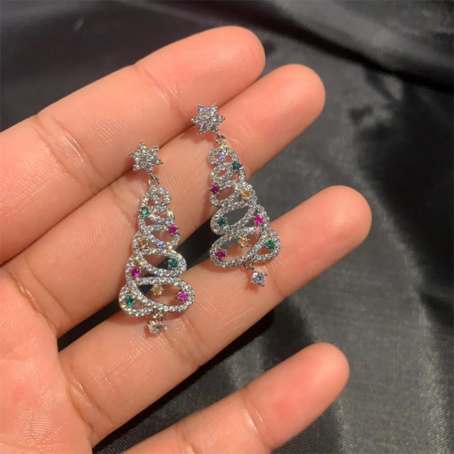 Christmas Tree Dangle Earrings Silver / One Size Apparel and Accessories