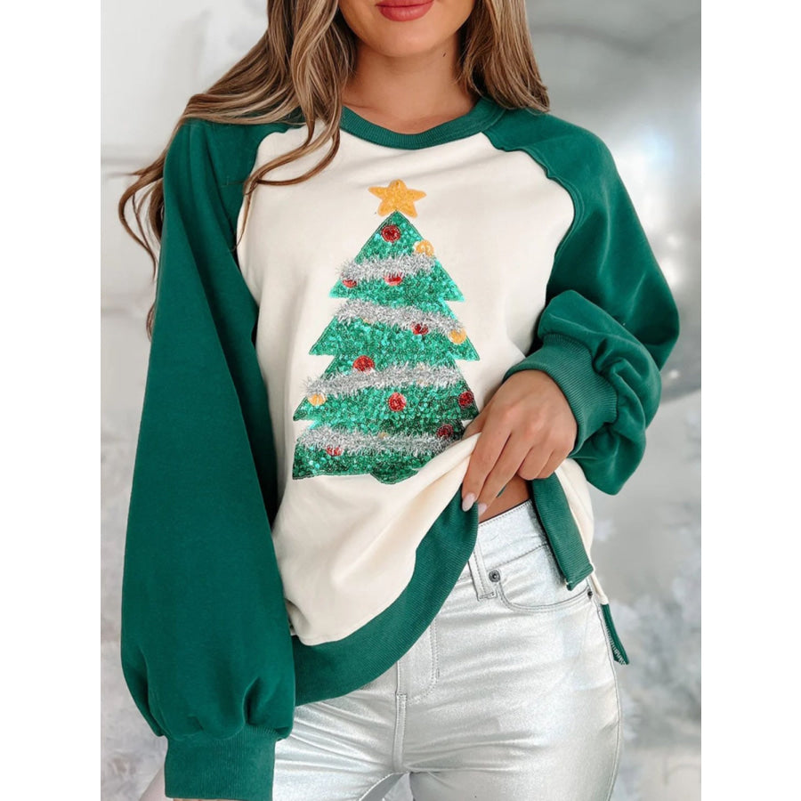 Christmas Tree Long Sleeve Sweatshirt Deep Teal / S Apparel and Accessories