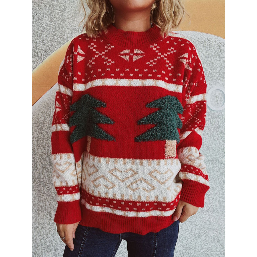 Christmas Tree Mock Neck Long Sleeve Sweater Apparel and Accessories