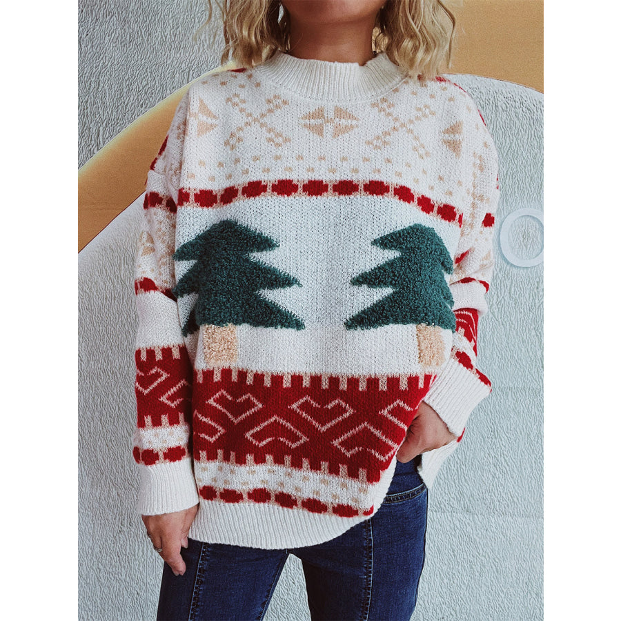 Christmas Tree Mock Neck Long Sleeve Sweater Apparel and Accessories