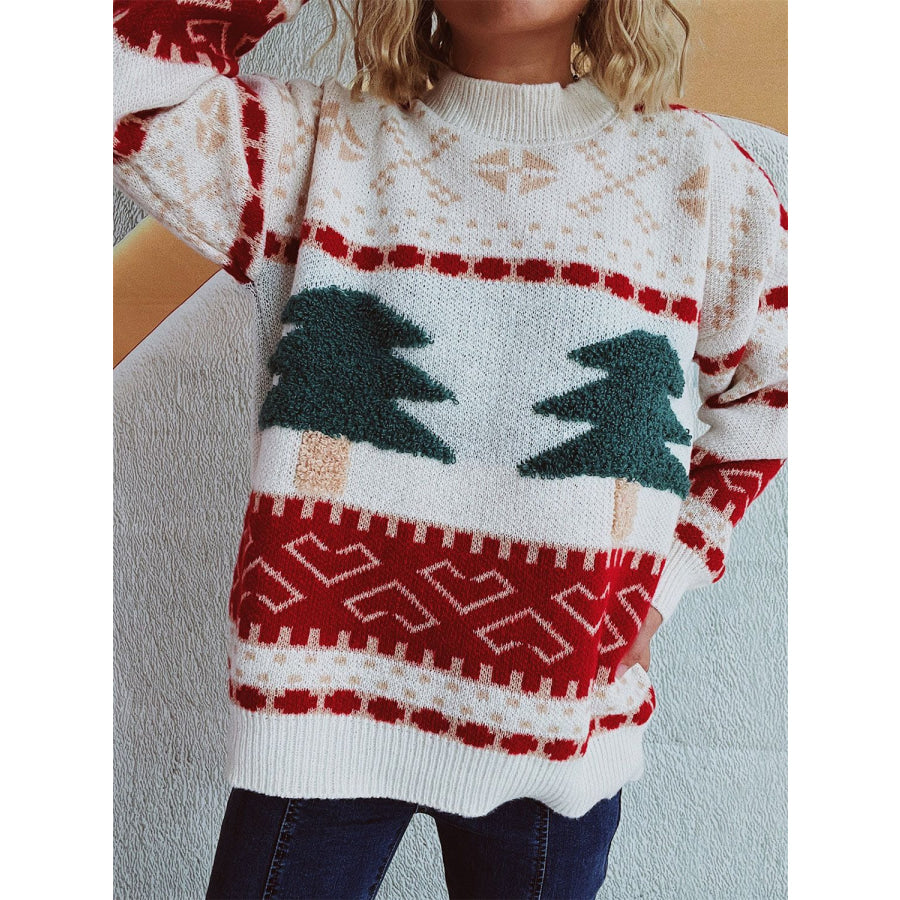 Christmas Tree Mock Neck Long Sleeve Sweater Apparel and Accessories