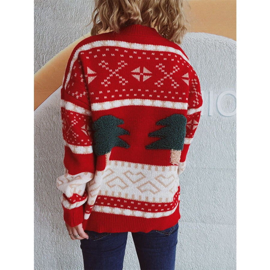 Christmas Tree Mock Neck Long Sleeve Sweater Scarlet / One Size Apparel and Accessories