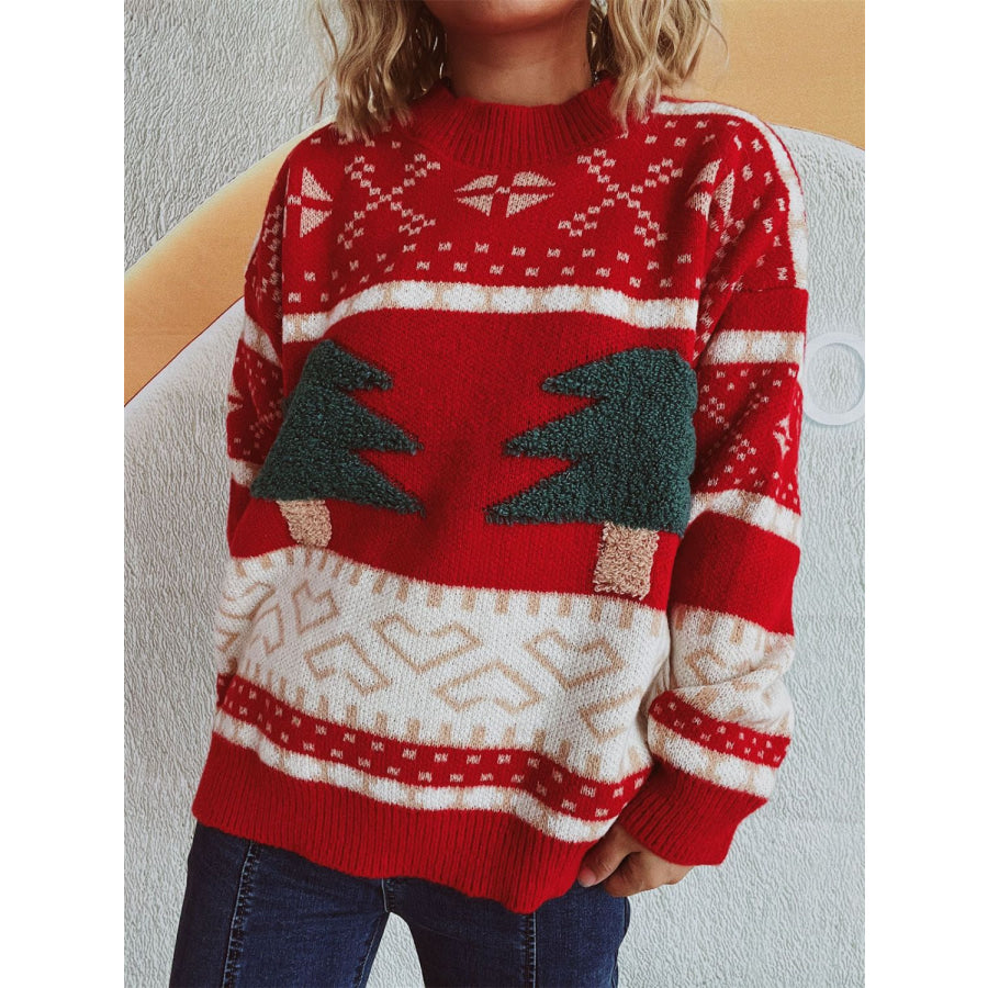 Christmas Tree Mock Neck Long Sleeve Sweater Apparel and Accessories