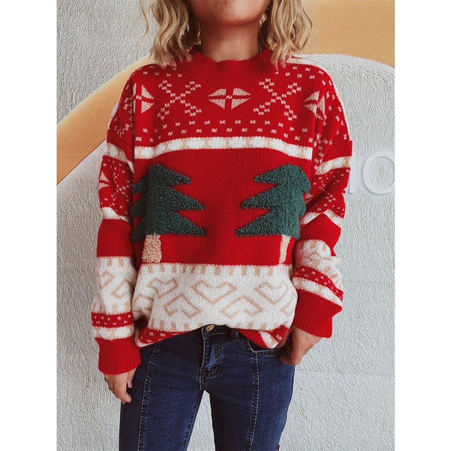 Christmas Tree Mock Neck Long Sleeve Sweater Apparel and Accessories