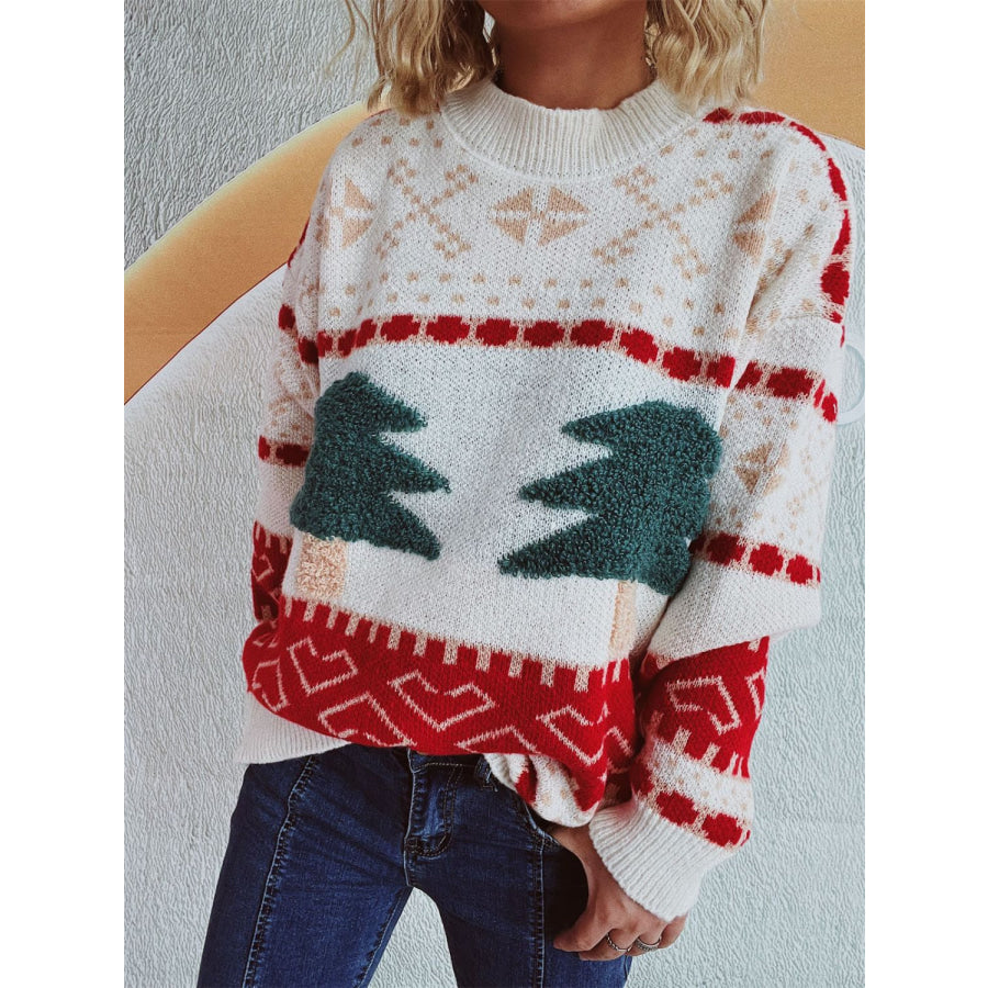 Christmas Tree Mock Neck Long Sleeve Sweater Apparel and Accessories