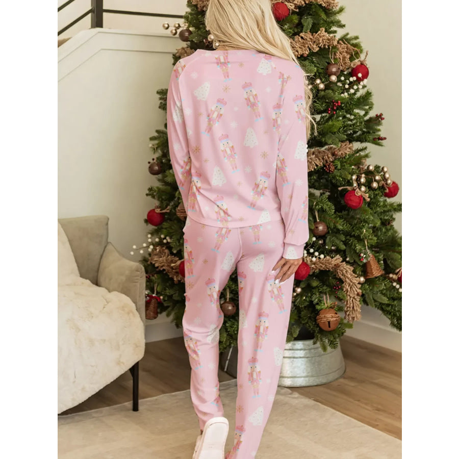 Christmas Tree Nutcracker Print Top and Pants 2pcs Lounge Set Apparel and Accessories