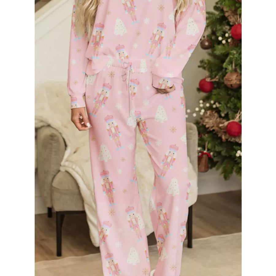 Christmas Tree Nutcracker Print Top and Pants 2pcs Lounge Set Apparel and Accessories