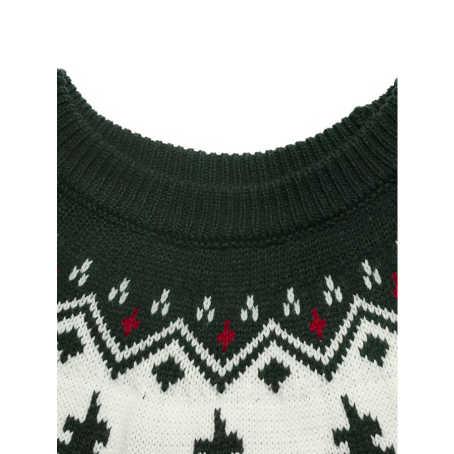 Christmas Tree Pattern Round Neck Sweater Apparel and Accessories