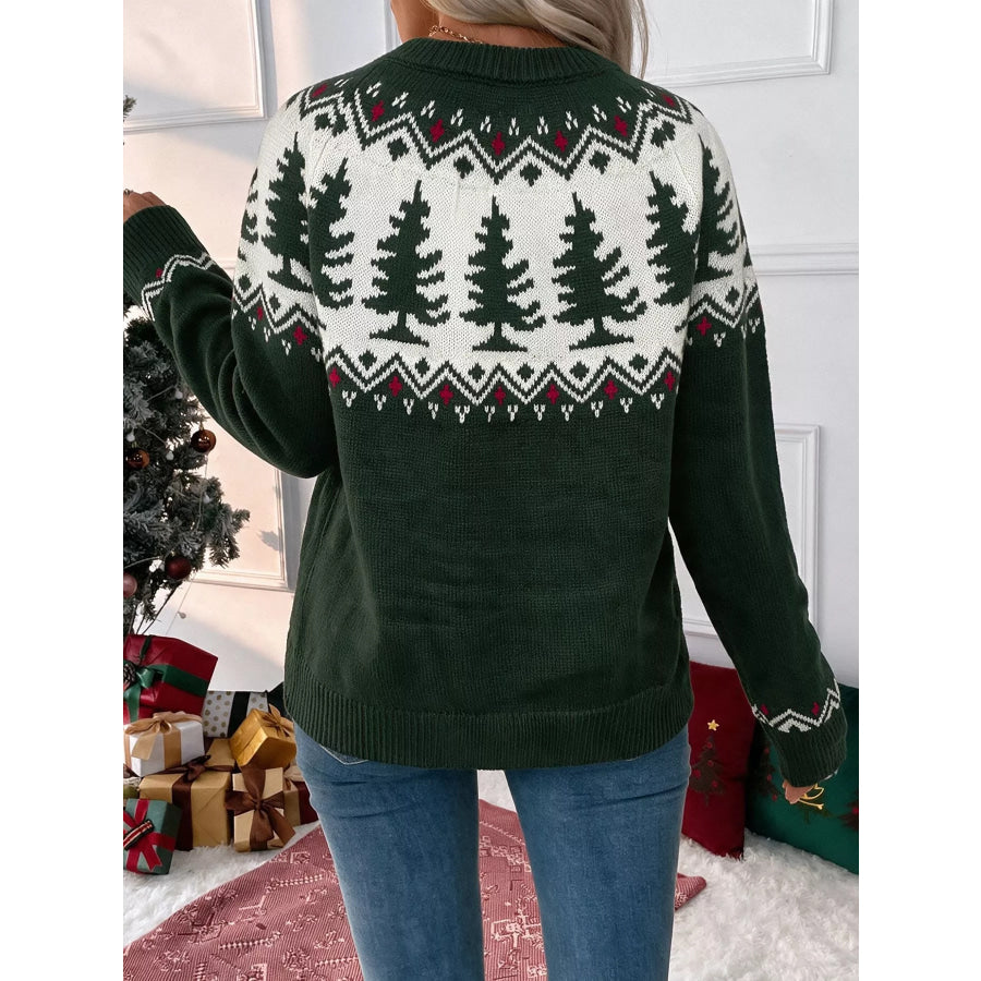 Christmas Tree Pattern Round Neck Sweater Apparel and Accessories