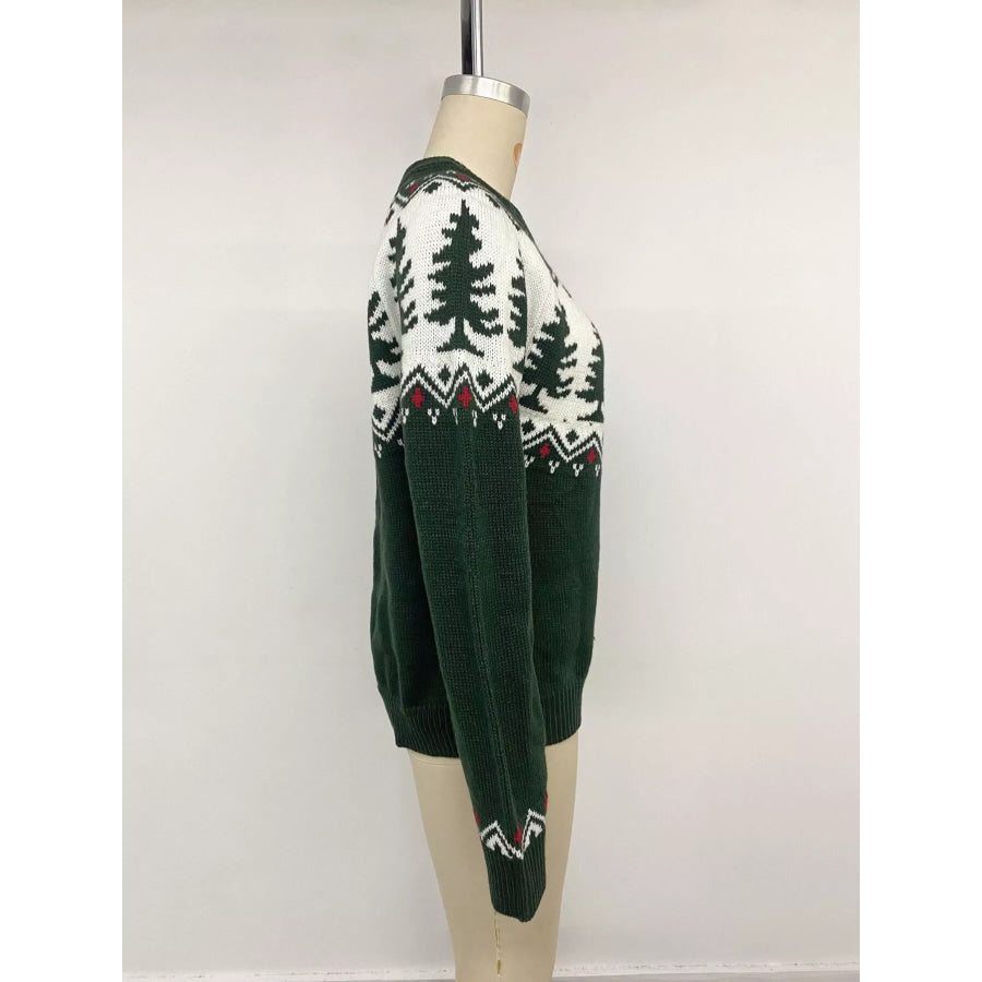 Christmas Tree Pattern Round Neck Sweater Apparel and Accessories