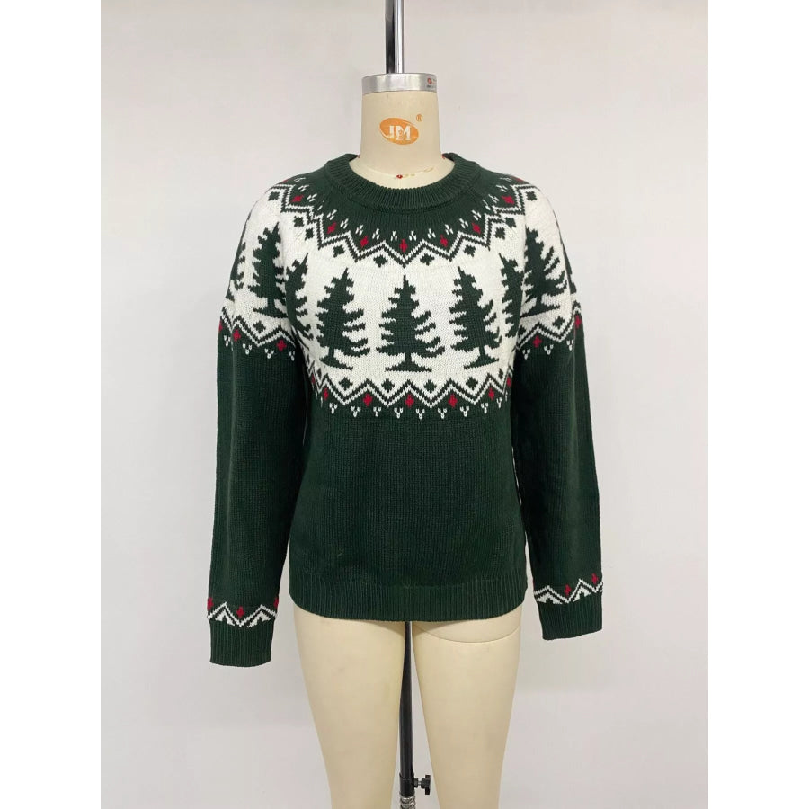 Christmas Tree Pattern Round Neck Sweater Apparel and Accessories