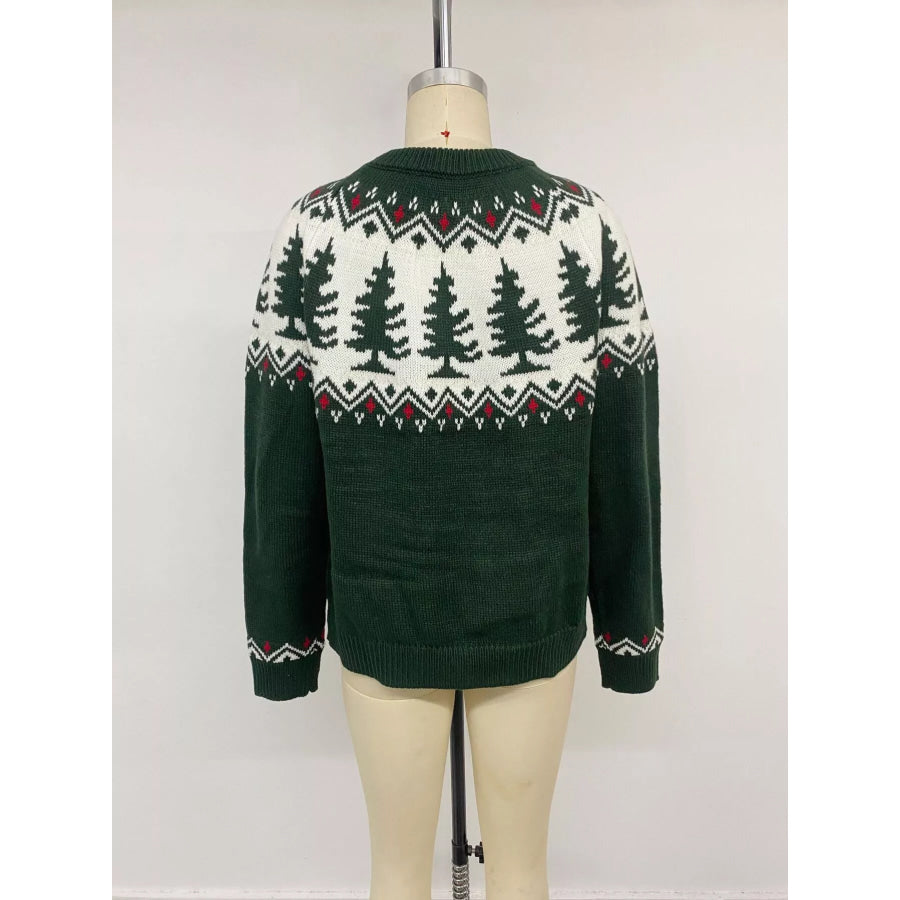 Christmas Tree Pattern Round Neck Sweater Apparel and Accessories