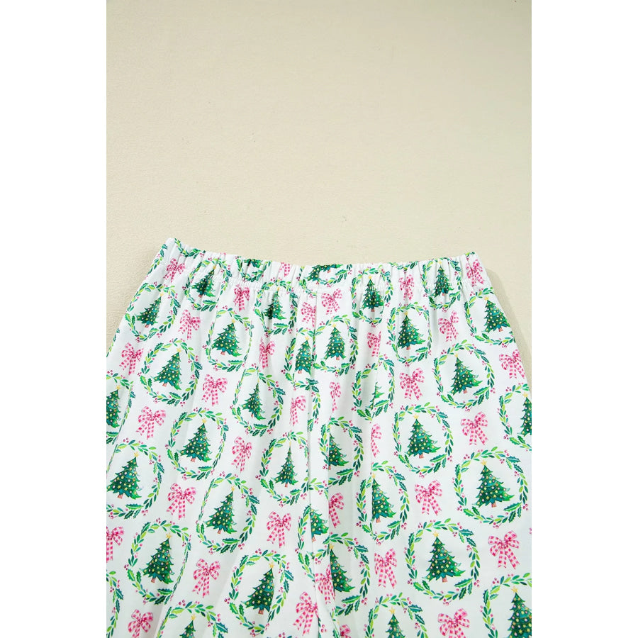 Christmas Tree Print Contrast Striped Banding 2pcs Lounge Set Apparel and Accessories
