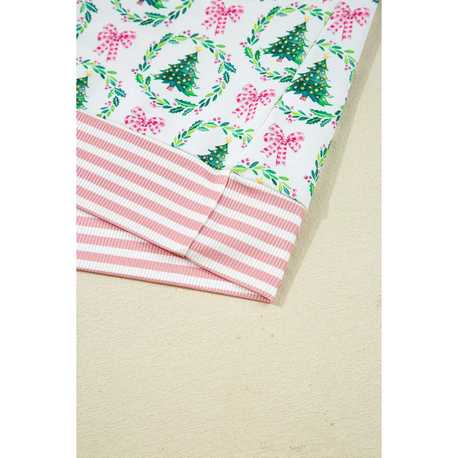 Christmas Tree Print Contrast Striped Banding 2pcs Lounge Set Apparel and Accessories