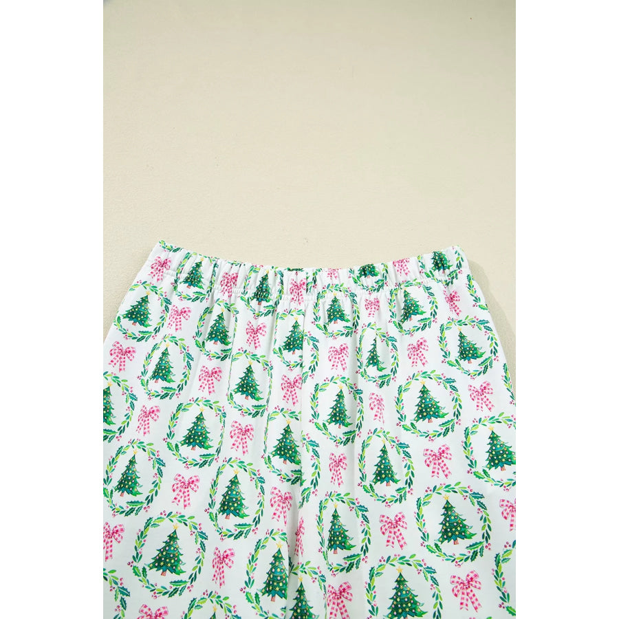 Christmas Tree Print Contrast Striped Banding 2pcs Lounge Set Apparel and Accessories