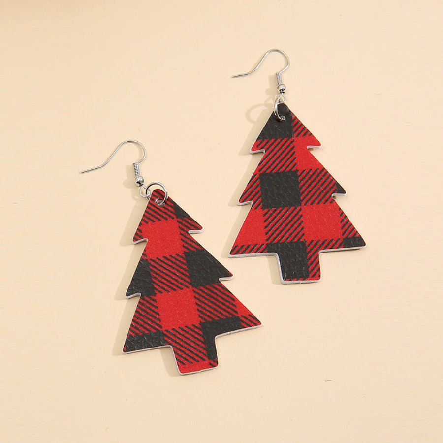 Christmas Tree PU Leather Dangle Earrings Deep Red / One Size Apparel and Accessories