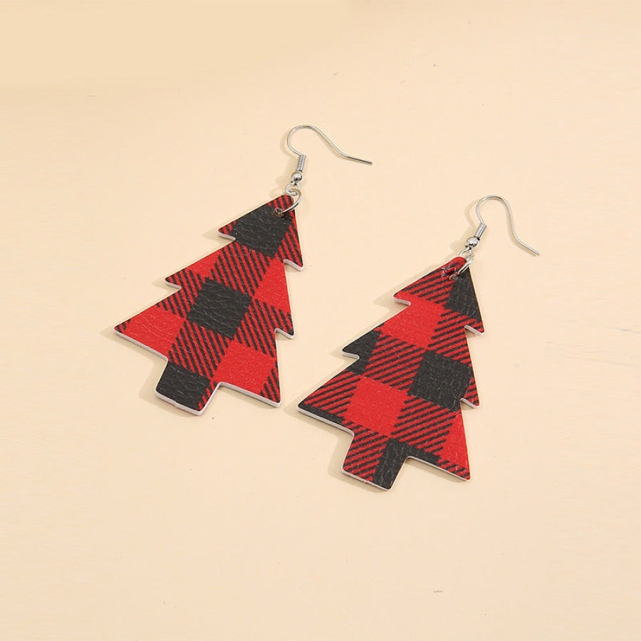 Christmas Tree PU Leather Dangle Earrings Deep Red / One Size Apparel and Accessories