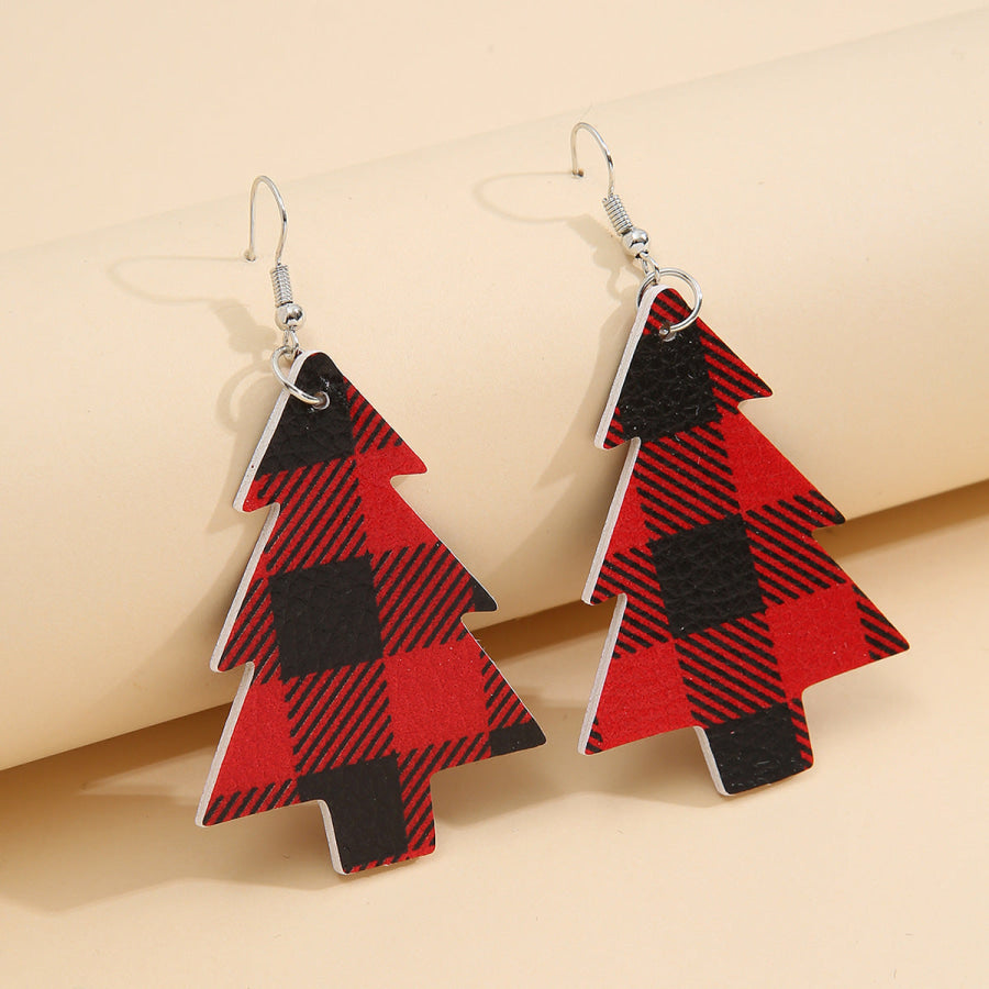 Christmas Tree PU Leather Dangle Earrings Deep Red / One Size Apparel and Accessories