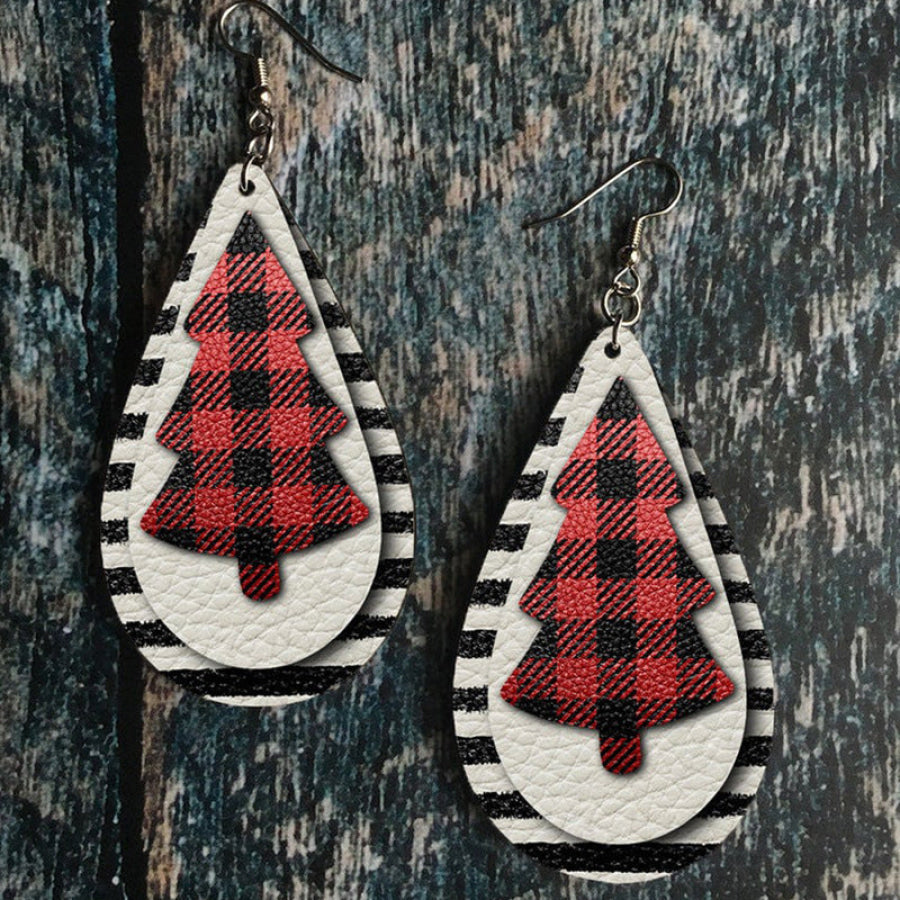 Christmas Tree PU Leather Earrings Apparel and Accessories