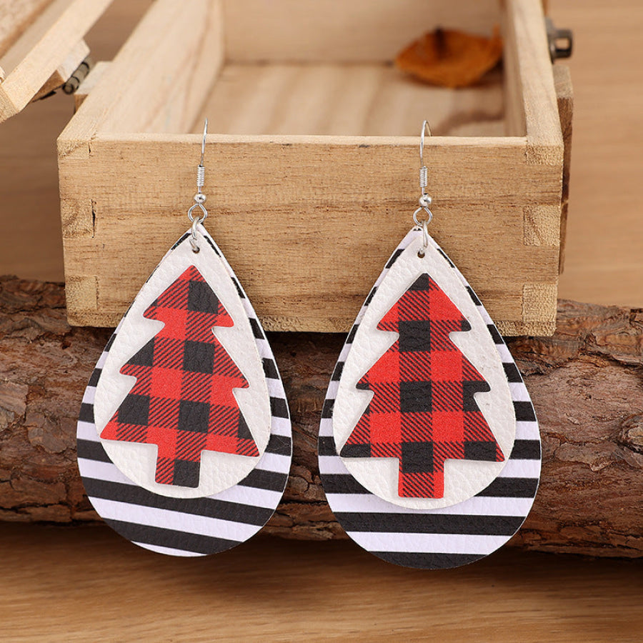 Christmas Tree PU Leather Earrings Apparel and Accessories