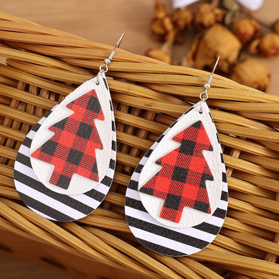 Christmas Tree PU Leather Earrings Apparel and Accessories