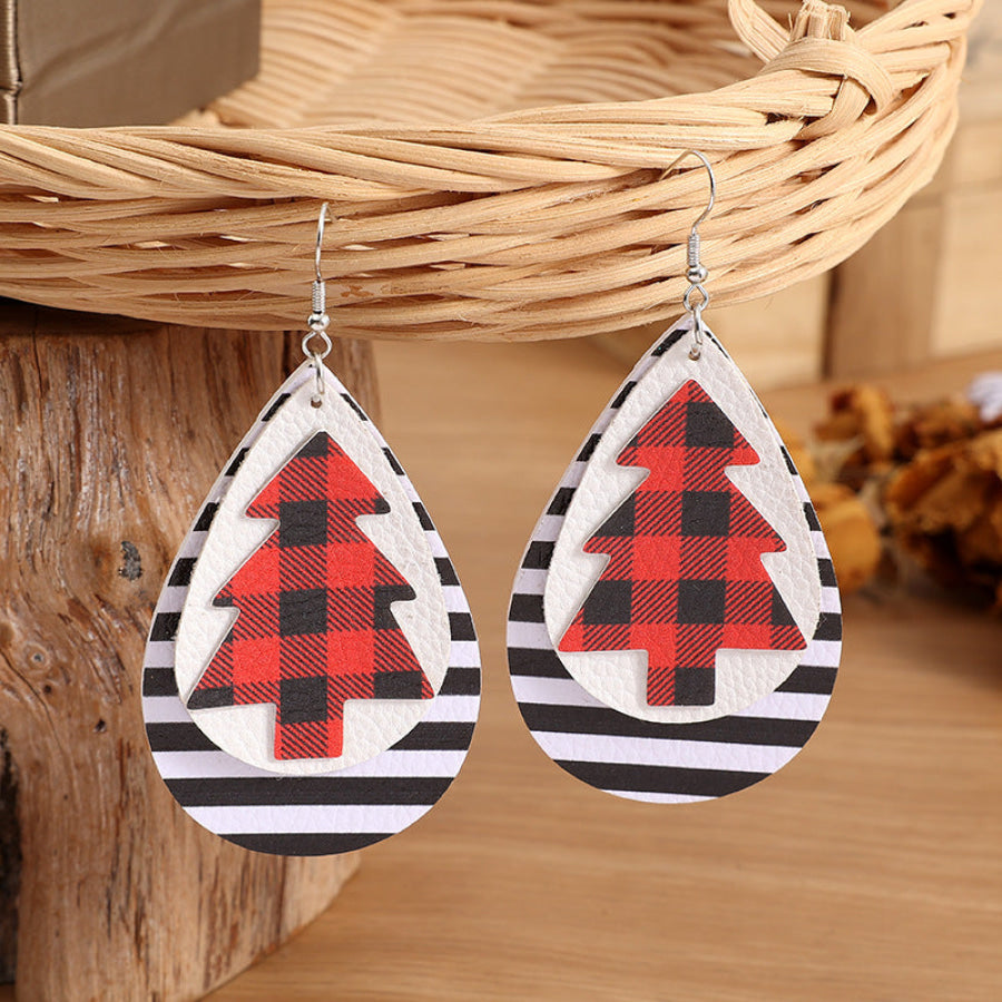 Christmas Tree PU Leather Earrings Black / One Size Apparel and Accessories