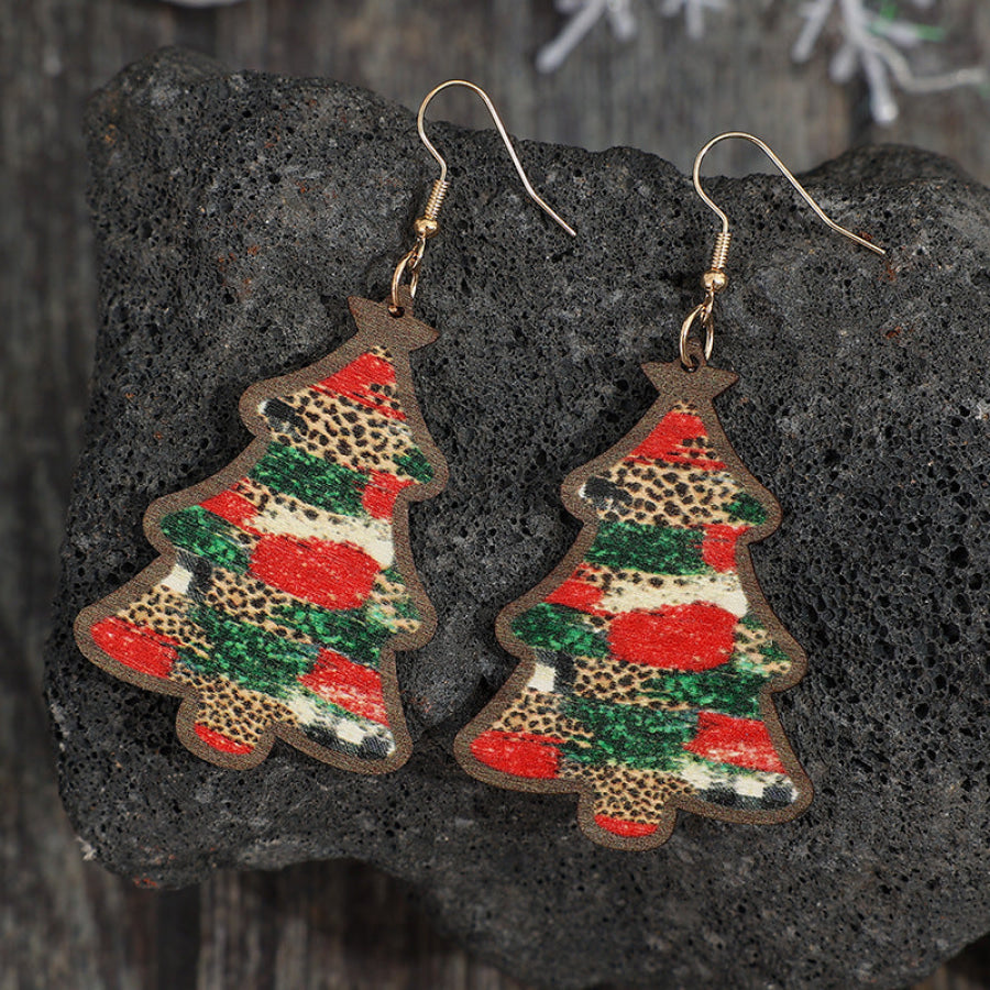 Christmas Tree PU Leather Earrings Green / One Size Apparel and Accessories