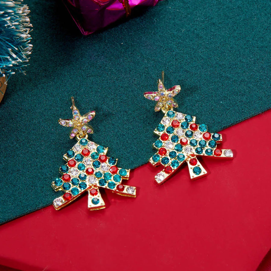Christmas Tree Rhinestone Earrings Gold / One Size Apparel and Accessories