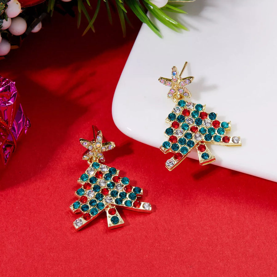 Christmas Tree Rhinestone Earrings Gold / One Size Apparel and Accessories
