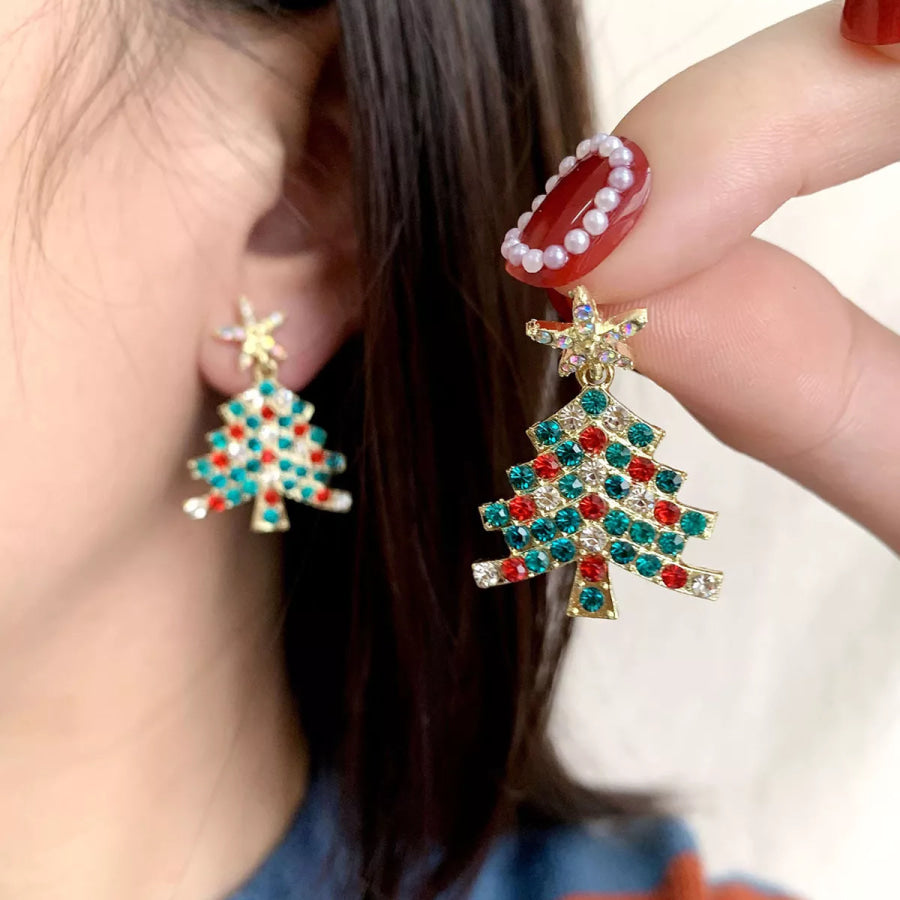 Christmas Tree Rhinestone Earrings Gold / One Size Apparel and Accessories