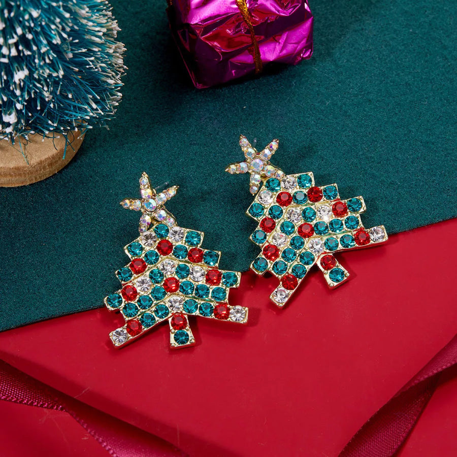 Christmas Tree Rhinestone Earrings Gold / One Size Apparel and Accessories