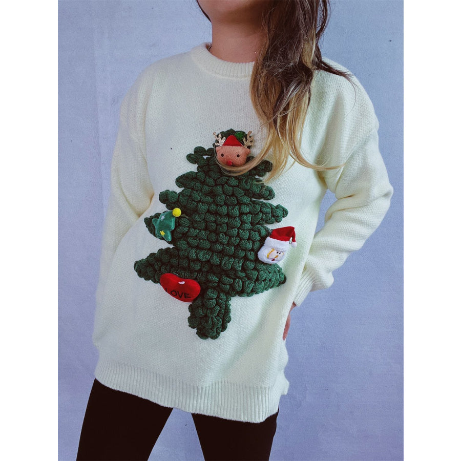 Christmas Tree Round Neck Long Sleeve Sweater Apparel and Accessories