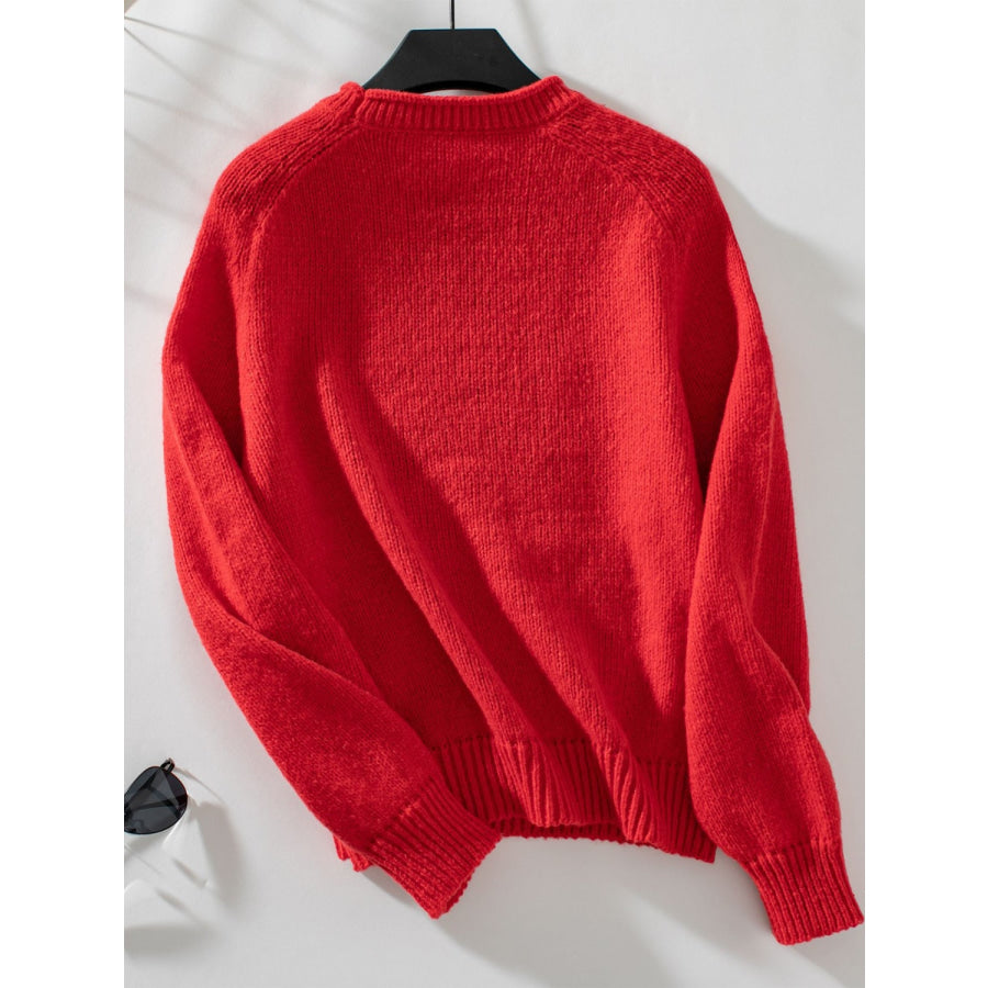 Christmas Tree Round Neck Raglan Sleeve Sweater Apparel and Accessories