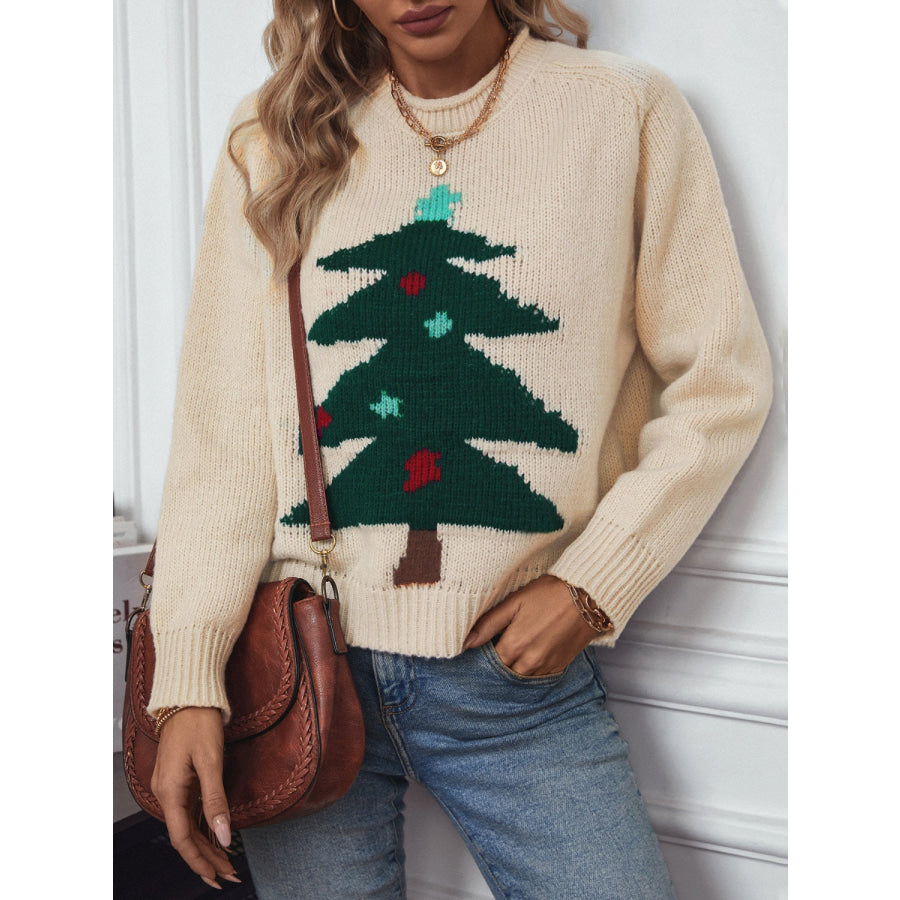 Christmas Tree Round Neck Raglan Sleeve Sweater Apparel and Accessories