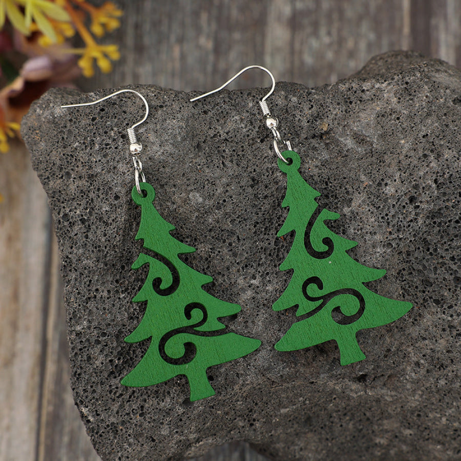 Christmas Tree Wooden Earrings Green / One Size Apparel and Accessories