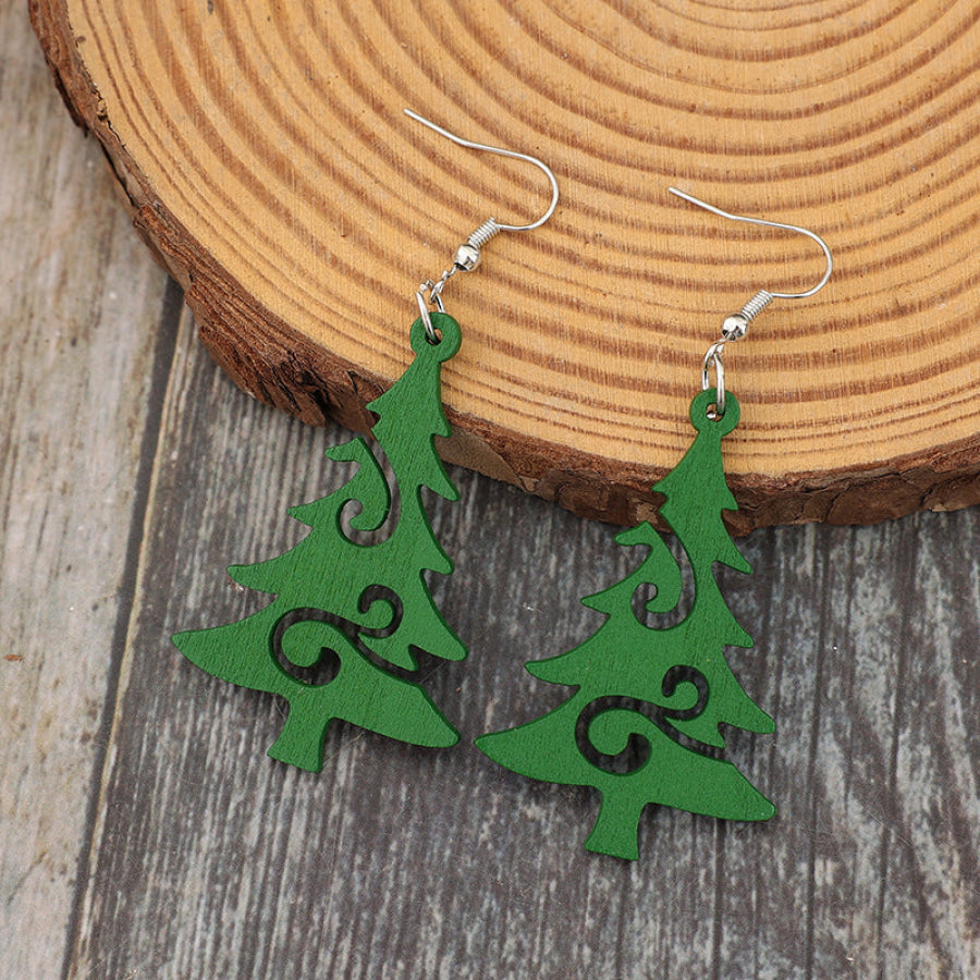 Christmas Tree Wooden Earrings Green / One Size Apparel and Accessories