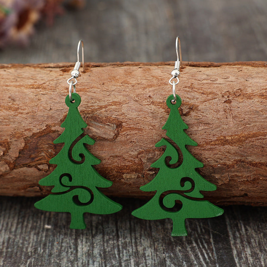 Christmas Tree Wooden Earrings Green / One Size Apparel and Accessories