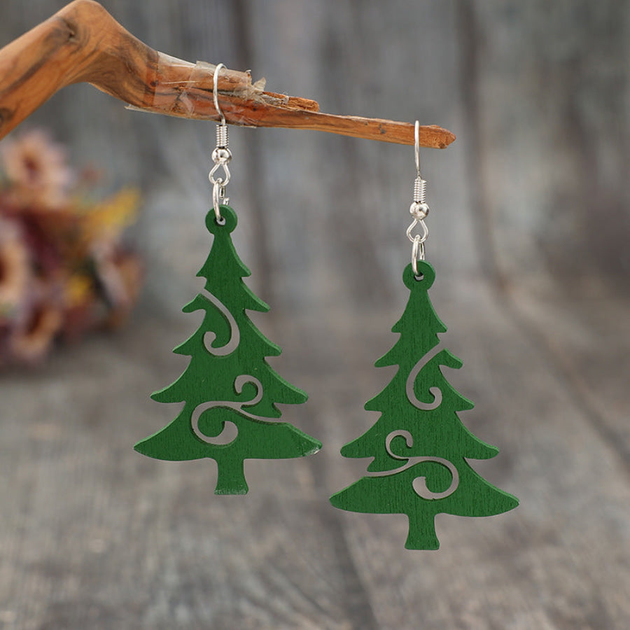 Christmas Tree Wooden Earrings Green / One Size Apparel and Accessories