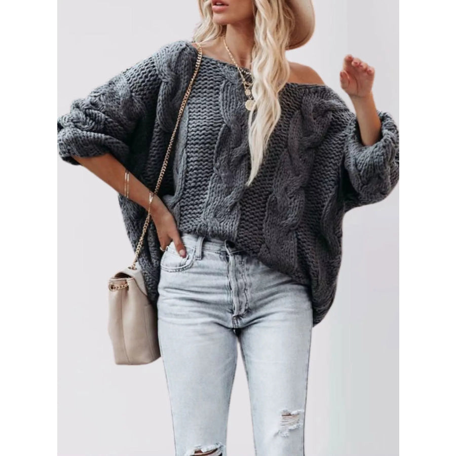 Chunky Cable Knit Long Sleeve Sweater Apparel and Accessories