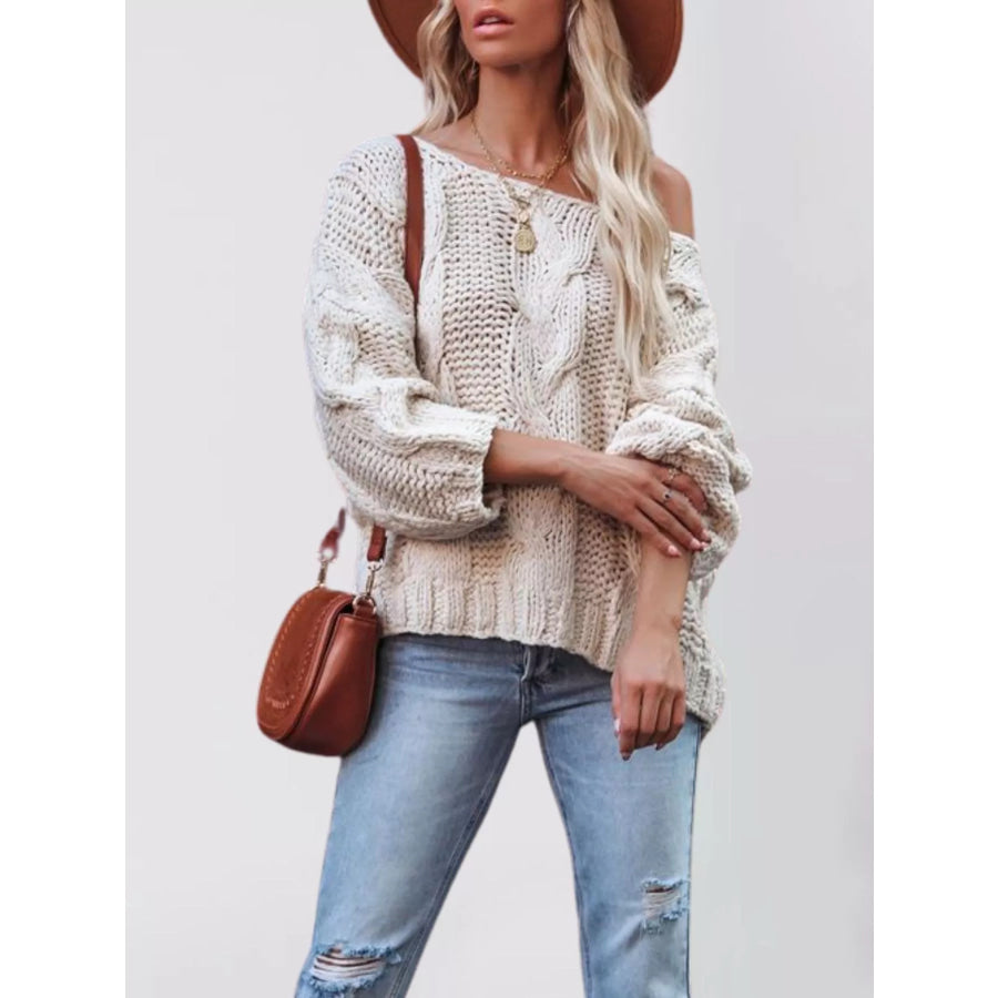 Chunky Cable Knit Long Sleeve Sweater Apparel and Accessories