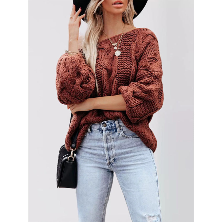 Chunky Cable Knit Long Sleeve Sweater Apparel and Accessories