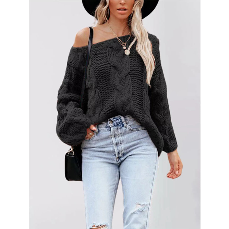 Chunky Cable Knit Long Sleeve Sweater Black / S Apparel and Accessories