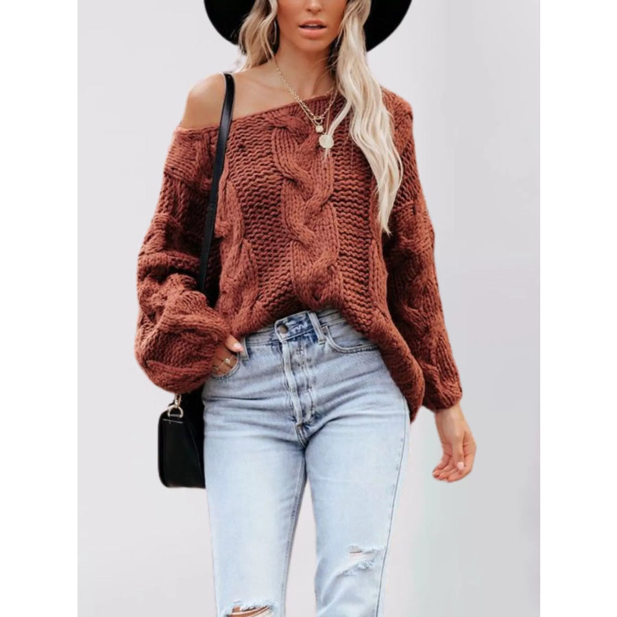 Chunky Cable Knit Long Sleeve Sweater Rust / S Apparel and Accessories